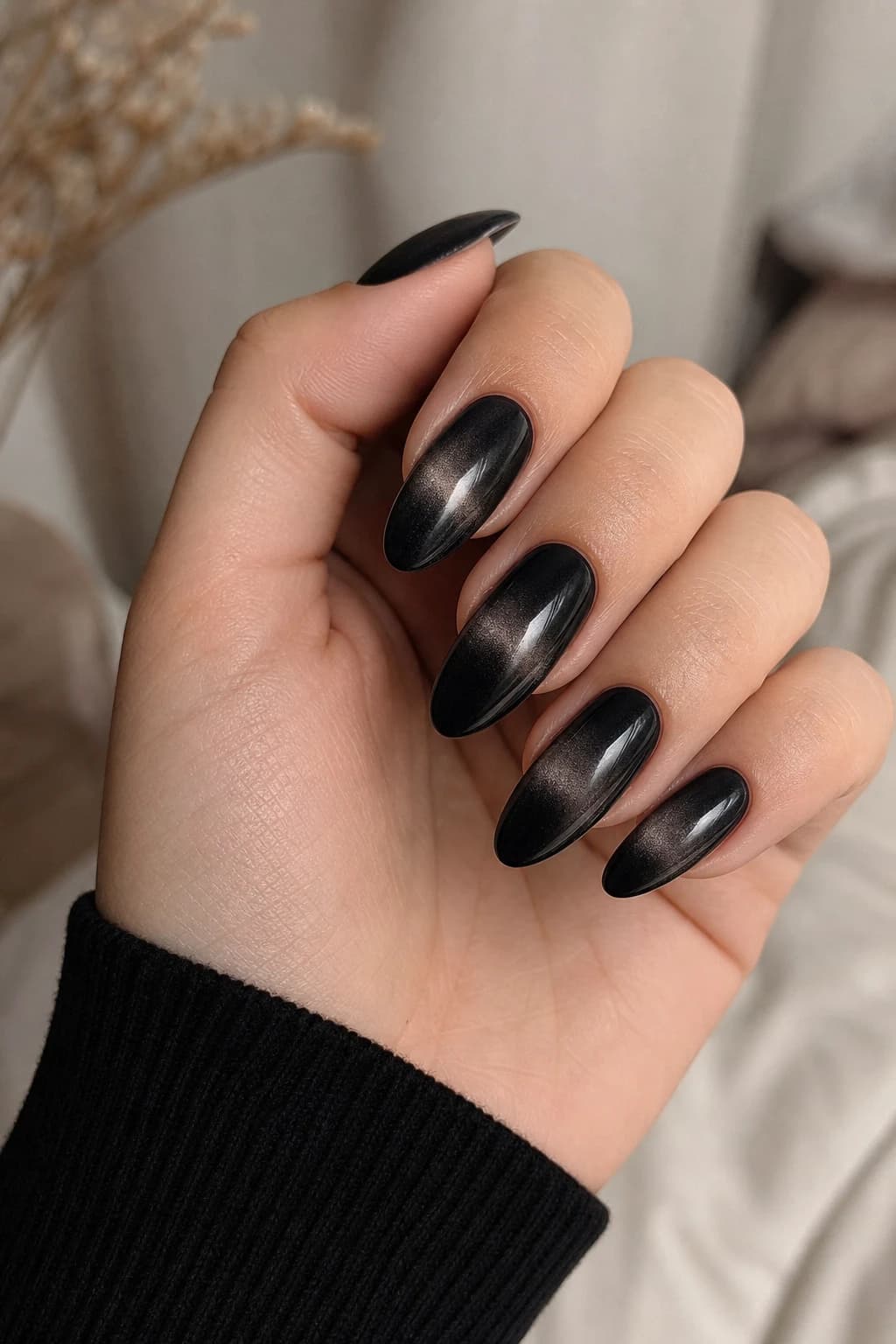 Black Cat-Eye Magnetic Nails photo