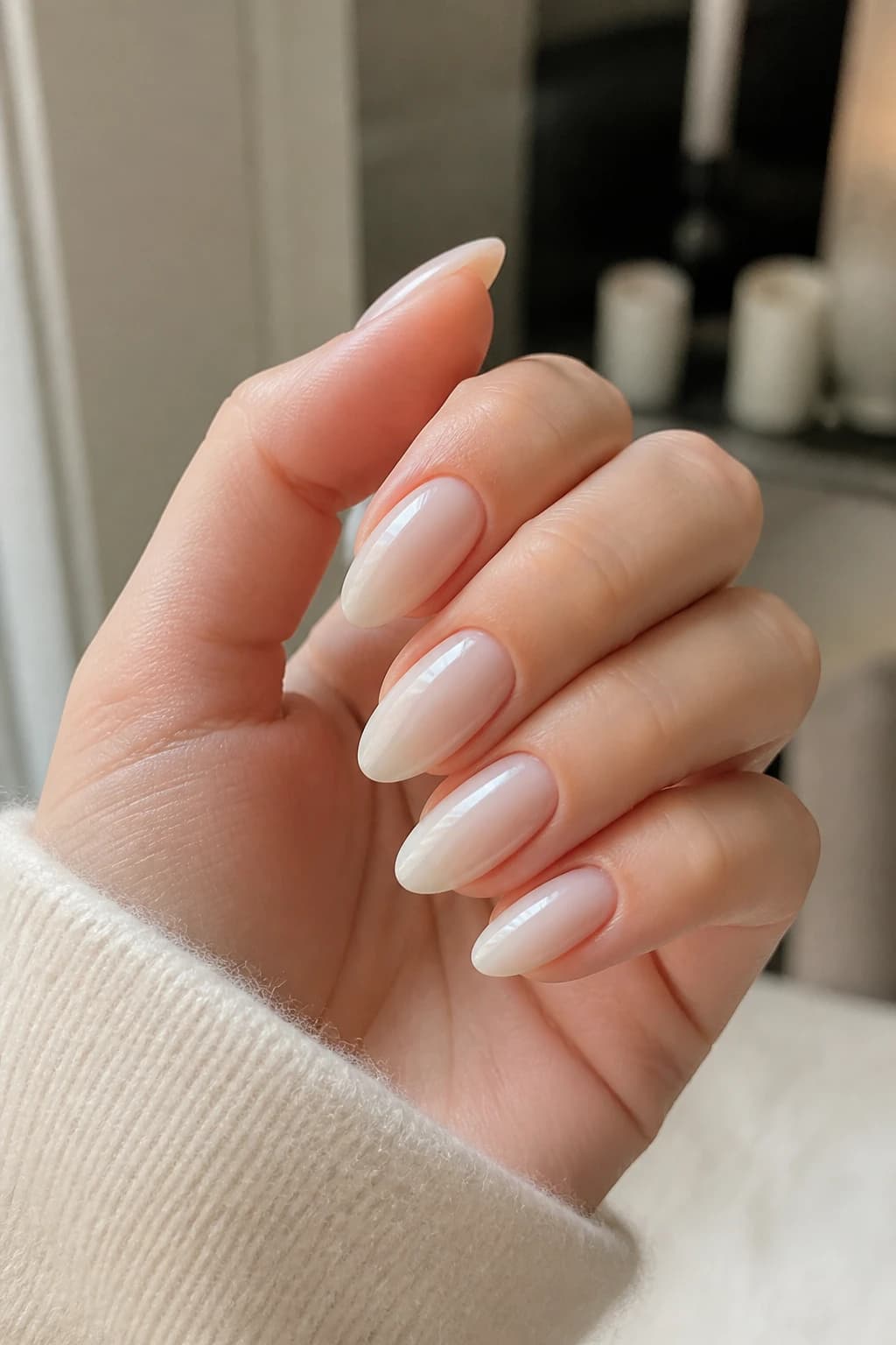 Long almond nails in white and cream with a jelly design and a matte finish, fall nail design